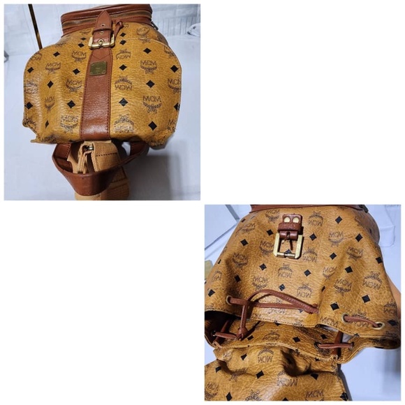 Authentic MCM Vintage Logo Print Coated Canvas Backpack Cognac main image 13